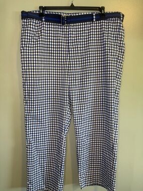 Izod Golf Pants Mens Blue White Gingham Check plaid Straight leg Pants 42X30 NWT